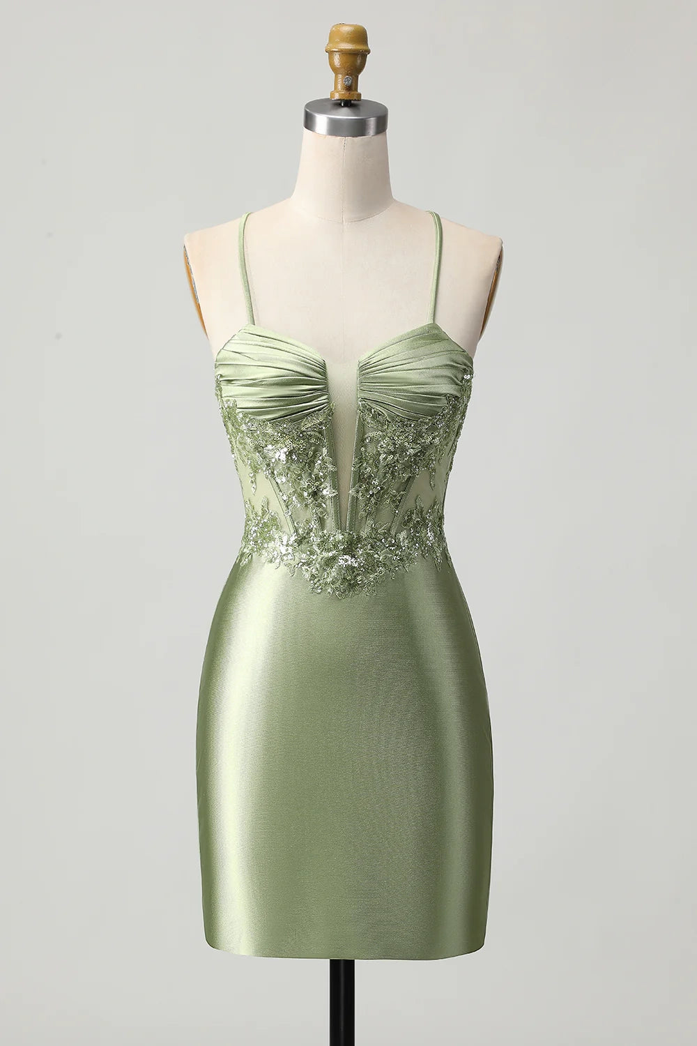 DingJi Wedding Shiny Thin Strap Sleeveless Tight corset Short Satin Homecoming Dresses